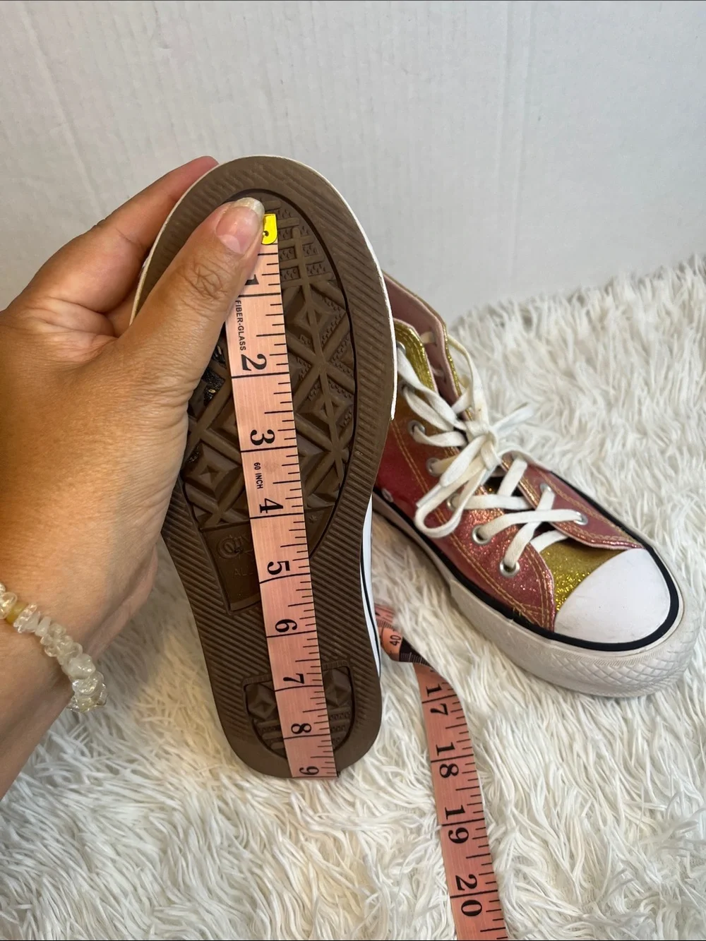 Converse Kids High Top Sneakers in Gold and Pink